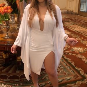 White midi dress high slit